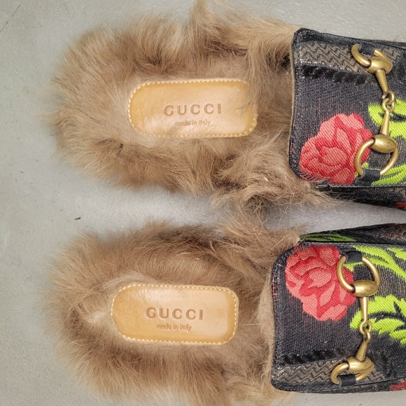 RE: Gucci Princetown Brocade Fur Trim Mules Size 36.5 Loafers Floral Jacquard - Picture 4 of 13